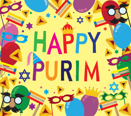 Vector illustration with Happy Purim message