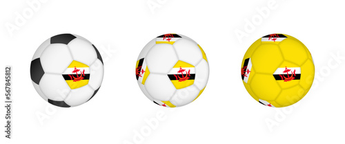 Collection football ball with the Brunei flag. Soccer equipment mockup with flag in three distinct configurations.