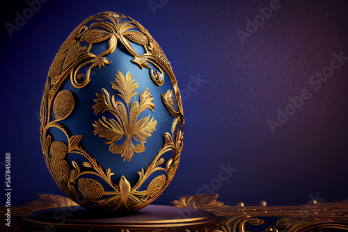 Luxury Easter egg, ornate with gold, Faberge style. Generative AI photo