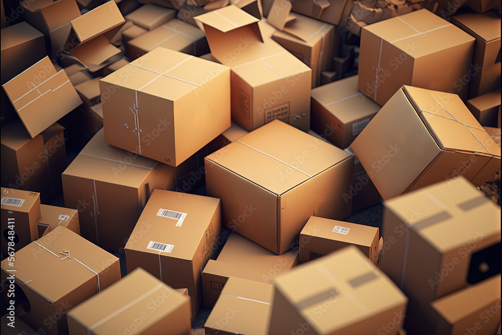 a large pile of cardboard boxes stacked on top of each other in a room filled with cardboard boxes and a sign that says, i love you. generative ai a large pile of cardboard boxes stacked on top of each other in a room filled with cardboard boxes and a sign that says, i love you. generative ai