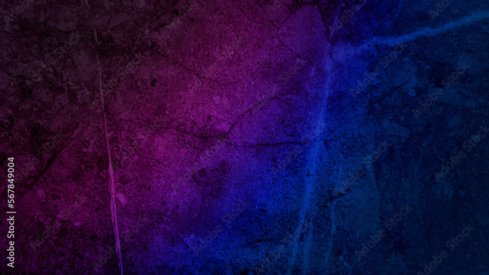 marble stone wall with neon light, blue and purple gradient, on dark background. abstract cement wall use as background with space for design. - obrazy, fototapety, plakaty 