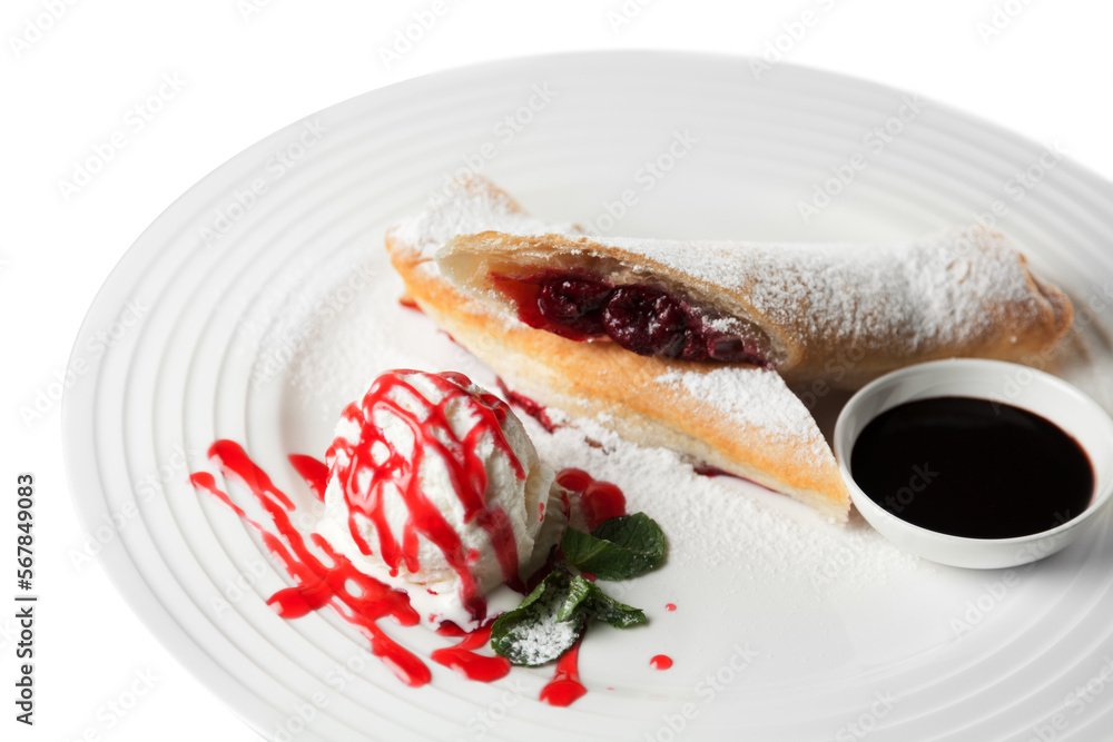 Ice cream scoops in white plate Ice cream scoops in white plate