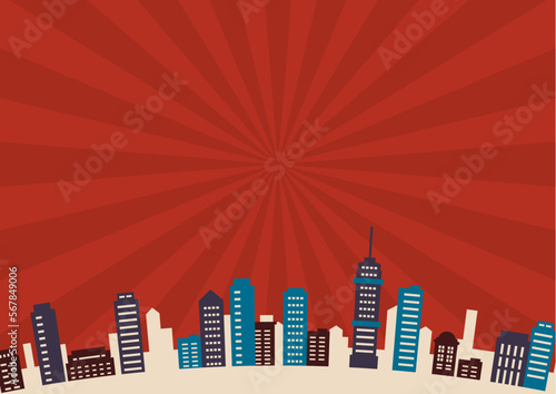 都市　赤い集中線の背景　現代社会