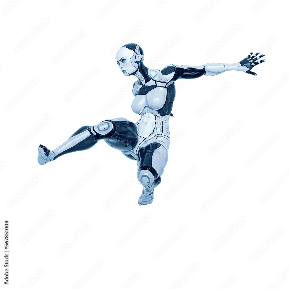 super cyborg girl is jumping like a comic hero super cyborg girl is jumping like a comic hero