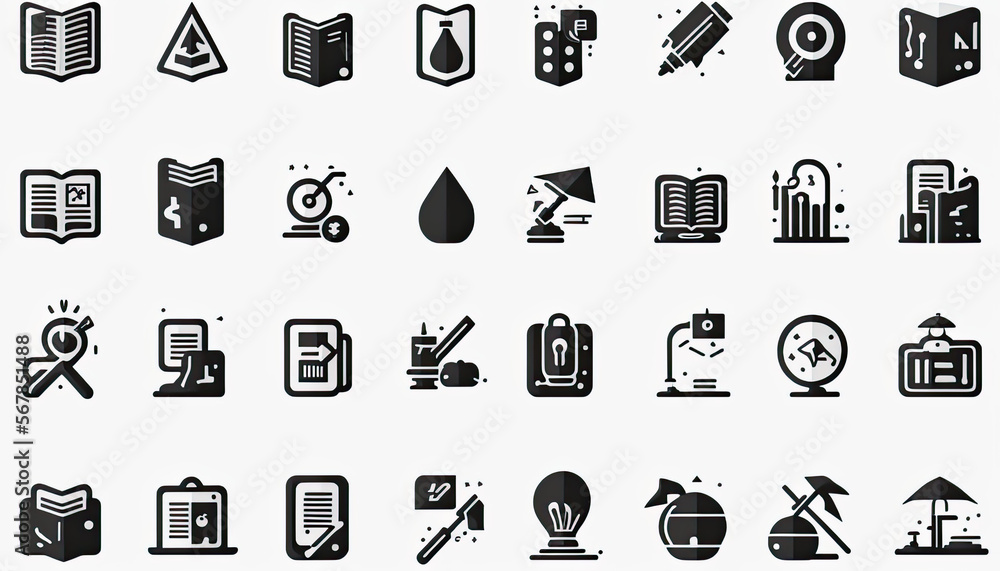 Black and white icons set for education and knowledge theme for learning and development products