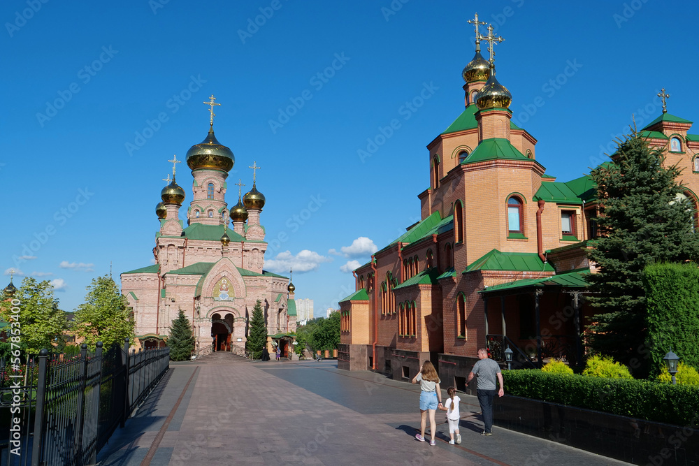 People in Holy Intercession Monastery, Goloseevsky Hermitage, Kyiv, Ukraine