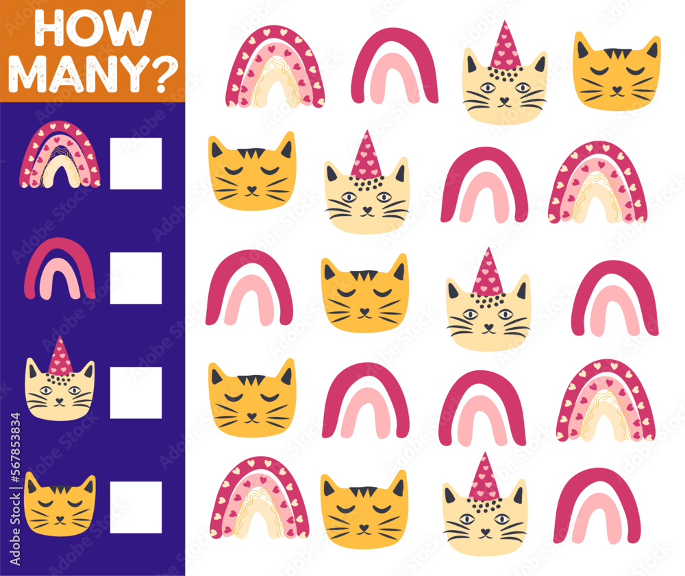 How many Cat, game for children. printable worksheet How many Cat, game for children. printable worksheet