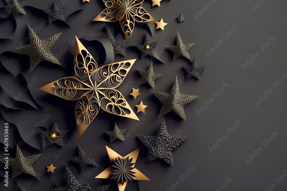Black matte background with golden stars. AI Black matte background with golden stars. AI