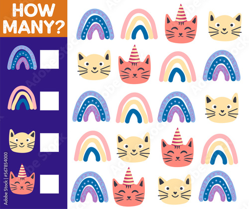 How many Cat, game for children. printable worksheet