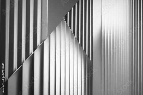  a black and white photo of a metal structure with a diagonal design on it's side and a diagonal design on the side of the wall. generative ai