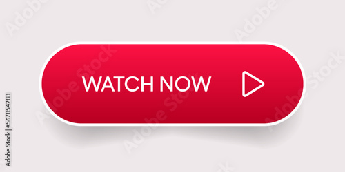 Watch now button. Play video button. Play icon. Watch video symbol for web site mobile app UI UX