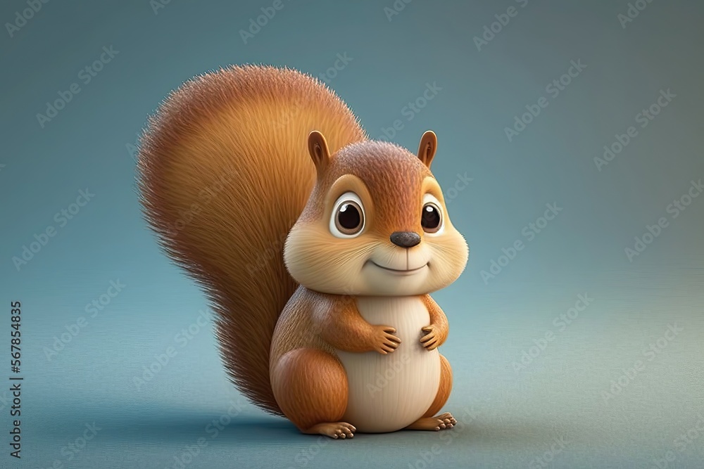 Cute 3D cartoon of squirrel character. Generative AI Cute 3D cartoon of squirrel character. Generative AI