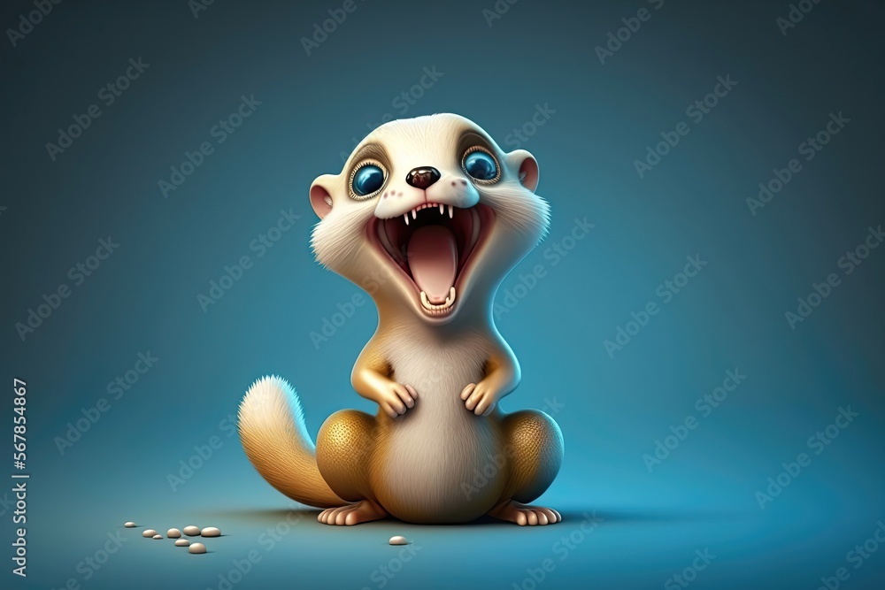Obraz premium Cute 3D cartoon of ferret character. Generative AI