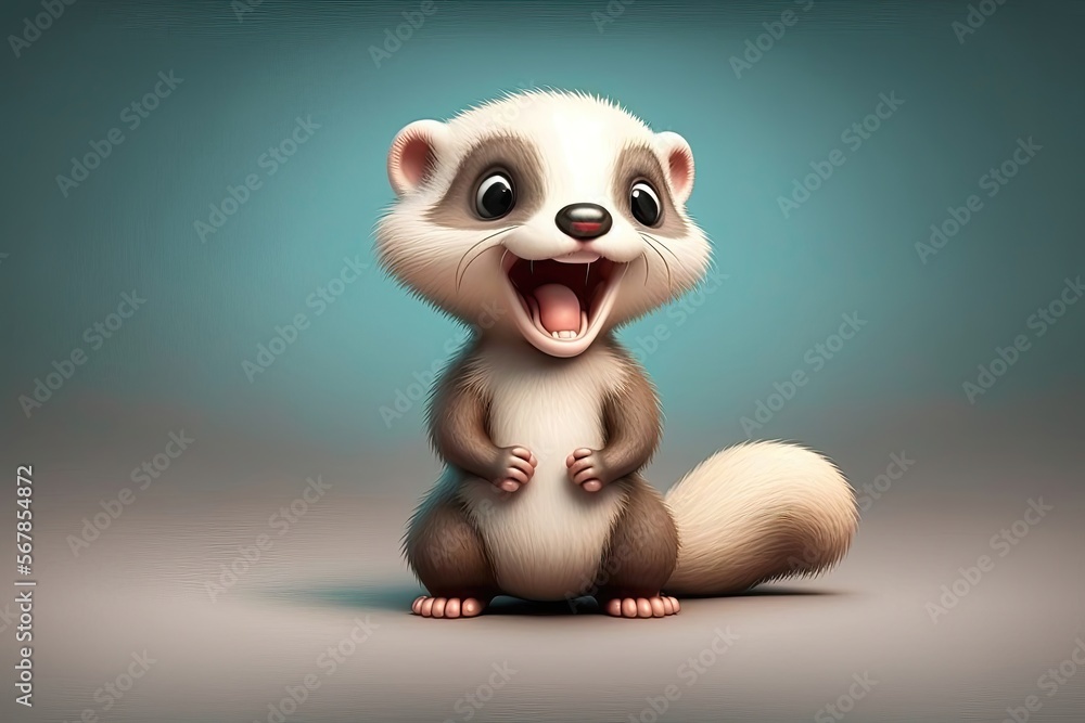 Fototapeta premium Cute 3D cartoon of ferret character. Generative AI