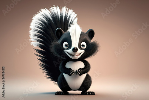 Cute 3D cartoon of skunk character. Generative AI