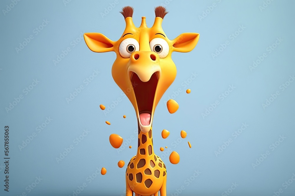 Cute 3D cartoon of giraffe character. Generative AI - obrazy, fototapety, plakaty 