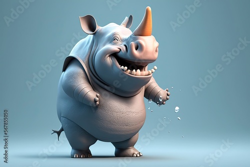 Cute 3D cartoon of rhinoceros character. Generative AI