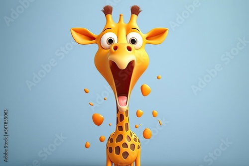 Cute 3D cartoon of giraffe character. Generative AI