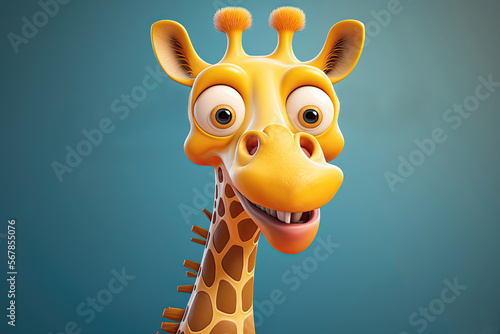 Cute 3D cartoon of giraffe character. Generative AI