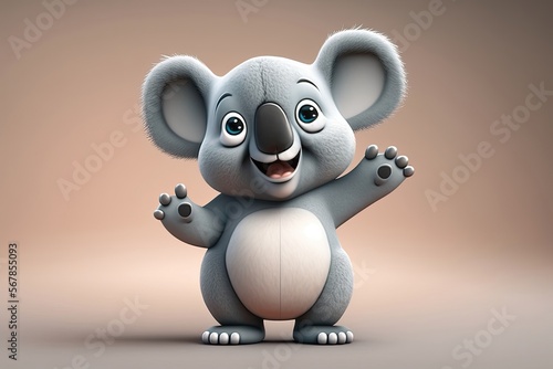 Cute 3D cartoon of koala character happy. Generative AI