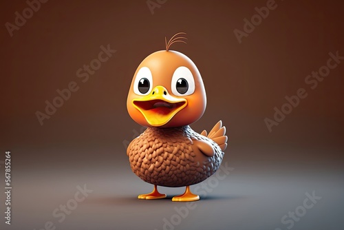 A cute 3D cartoon of a duck character. Generative AI