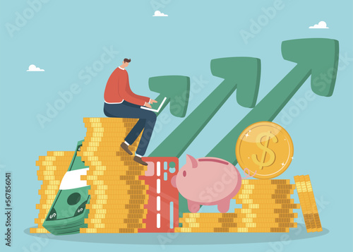 The concept of the rise and growth of the economy, the growth of the graph of the stock market, the increase and multiplication of money. Achieving a financial goal, increasing income or salary.