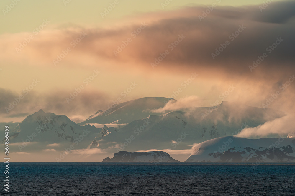 The South Shetland islands at sunset, Antarctica. The South Shetland islands at sunset, Antarctica.