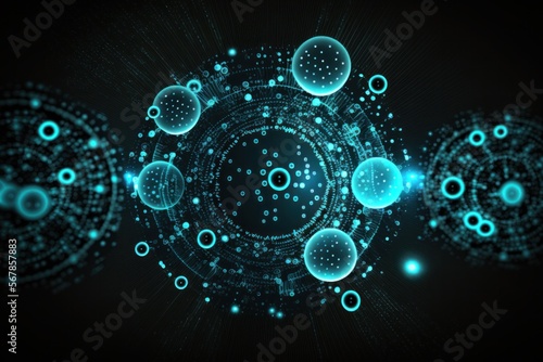Abstract illustration of a cell like structure that is shielded against intruders, represented by dotted, semi-transparent balls, created with Generative AI technology