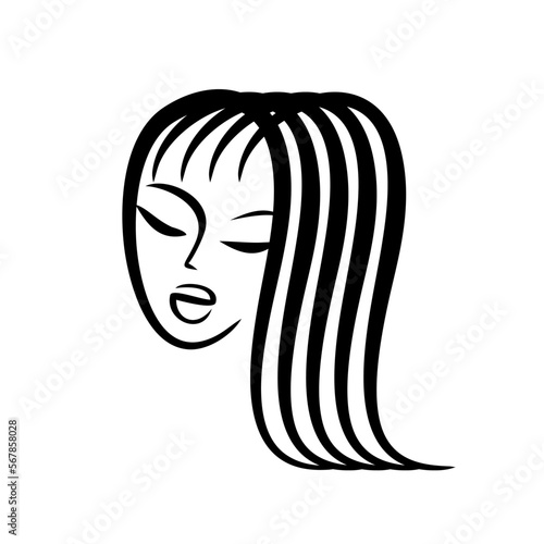 Hair logo. Hairstyle barbershop icon. The face of a beautiful lady. Curls haircut woman.