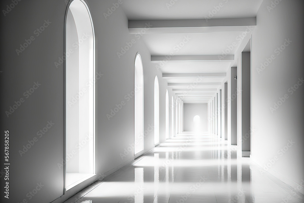 Background of building hallway in white blur (corridor). Generative AI Background of building hallway in white blur (corridor). Generative AI