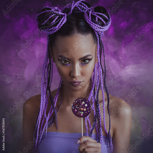 Young asian woman  with lollipop