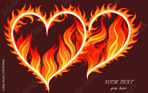 Illustration of two hearts in flames of fire