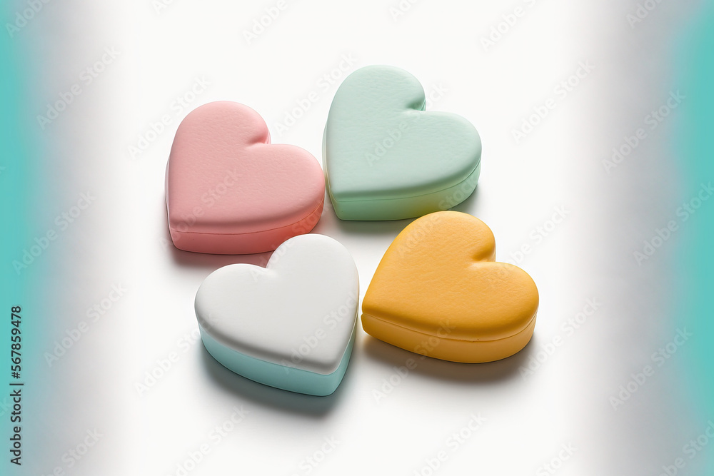 Blank Valentine's Day candy hearts on a white background. Generative AI Blank Valentine's Day candy hearts on a white background. Generative AI