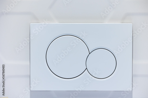 Obraz na płótnie Close-up of white toilet bowl flush buttons. Toilet finished with white tiles w salonie