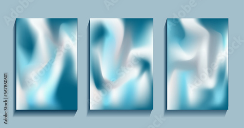 Layout hologram illustrations for sports, music event, business. Winter gradient fluid in blue, white color. Creative design in the form coral. Modern poster in the winter style.