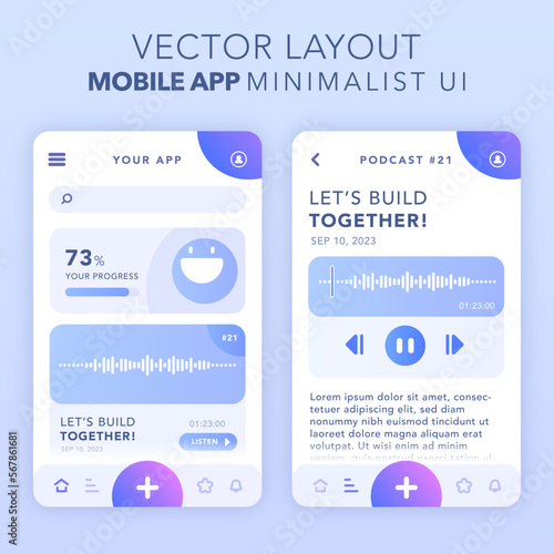 Minimalist Vector Mobile App Layout for Audio and Feed Content
