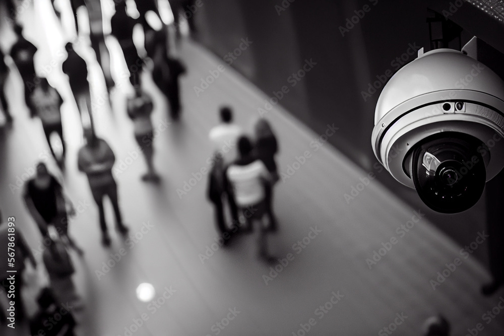 Nahaufnahme einer Überwachungskamera, in einer Stadt - Generative Ai