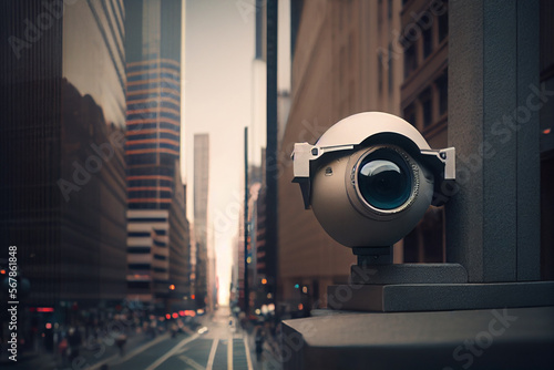 Nahaufnahme einer Überwachungskamera, in einer Stadt - Generative Ai