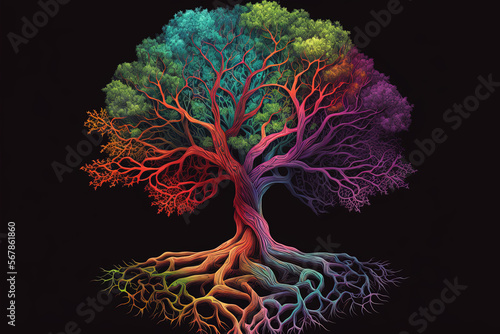 Illustration of a colored tree. Ai Generated