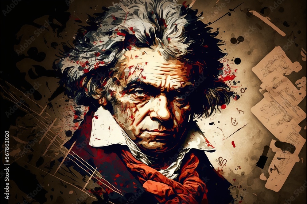 Artistic representation of beethoven, concept of Classical Music and