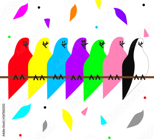 Сolorful birds on a branch. Funny birds. Collection of cute birds. Cartoon birds. Birds vector