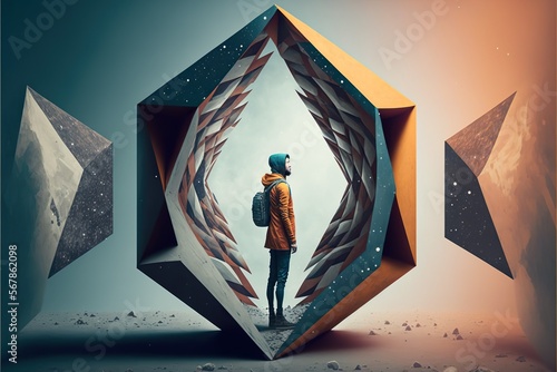 Person in euclidean space, concept of Euclidean Geometry and Cartesian Coordinates, created with Generative AI technology