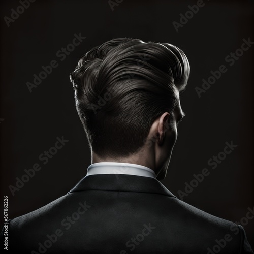professional man hair back view with black background crissors comb hairdresser salon sample design style fashion model male elegant gel in a jacket gentlemen business Generative AI 