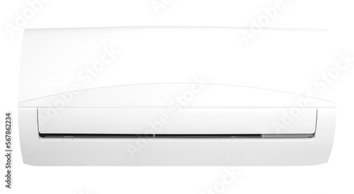 White air conditioner on a transparent background. The concept of installing, cleaning and repairing an air conditioner. isolated object. Element for design, front view