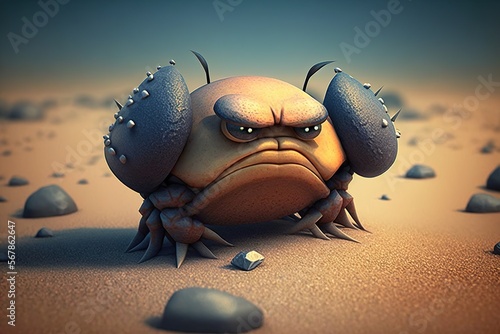 Unhappy crab, concept of Despair and Discontentment, created with Generative AI technology photo