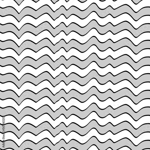 Jagged stripes seamless pattern. Curved lines ornament. Curves print. Striped background. Broken line shapes. Linear waves motif. Wavy stripe figures. Ethnical textile print. Vector artwork