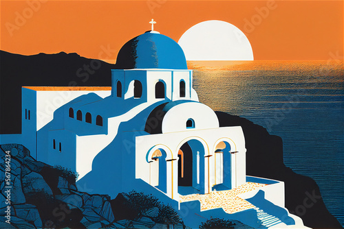 Blue and orange illustratio...