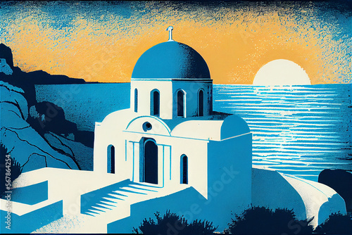 Blue and orange illustratio...