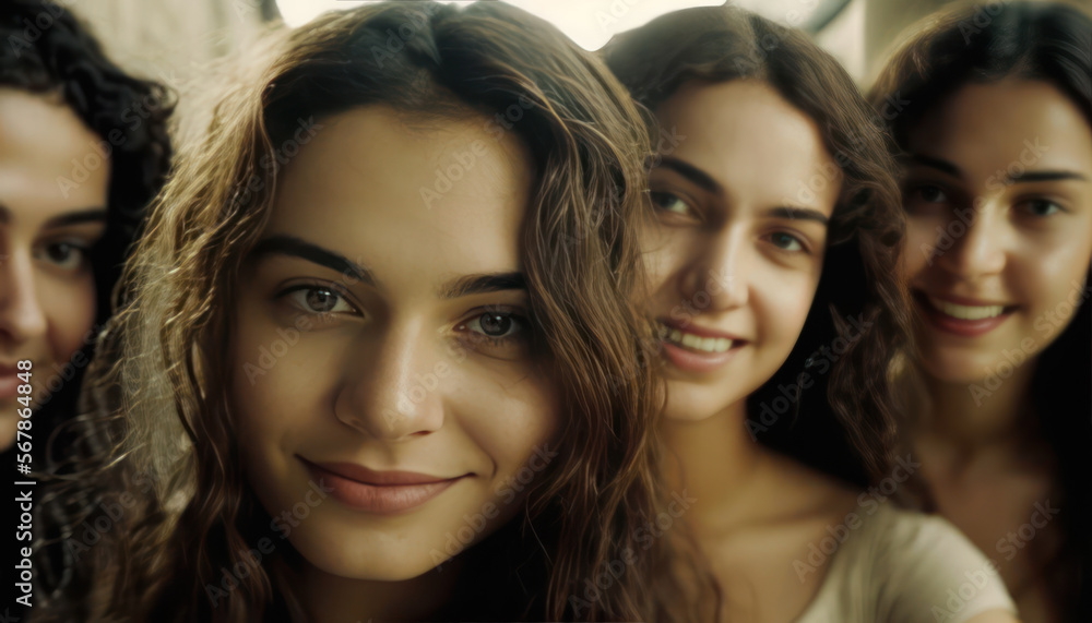Group of smiling attractive teenage girls looking at the camera. Generative AI Group of smiling attractive teenage girls looking at the camera. Generative AI