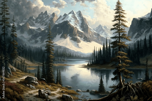 Majestic Landscape Oil Painting - Generative AI © Chris